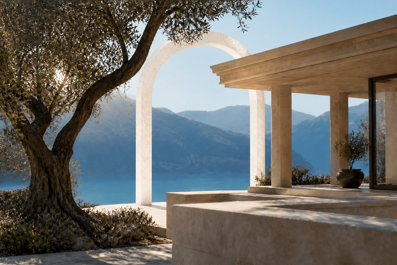 White architectural arch representing a private threshold